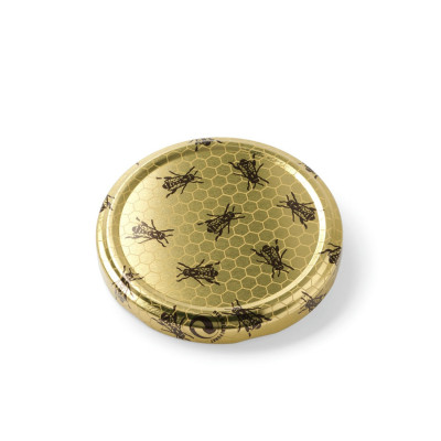Capsules  décorées miel twist off pasteurisables - 82 mm - Abeilles sur fond alvéoles dorées