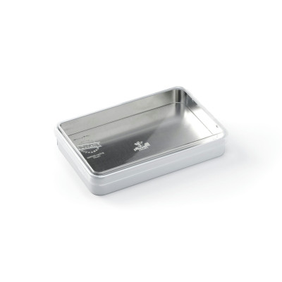 Boîte métal blanche et couvercle transparent, AVEC charnière, Haut. 4 cm