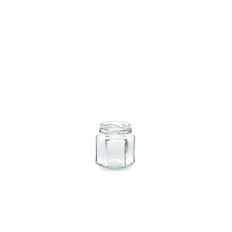Bocaux en verre style hexagonal 106 ml plat capsules à visser twist off 53mm