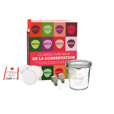 Super pack conservation : livre Weck, bocaux droit 580ml, clips, couvercles de conservation