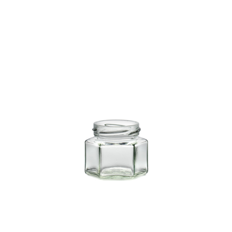 Bocaux en verre style hexagonal 106 ml plat capsules à visser twist off 53mm