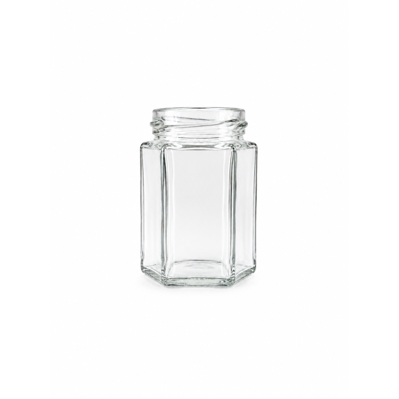106ml hexagonal glass jars with flat twist-off caps 53mm