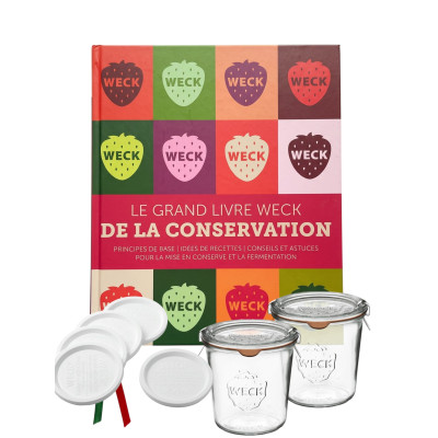 Super pack conservation : livre Weck, bocaux droit 580ml, clips, couvercles de conservation
