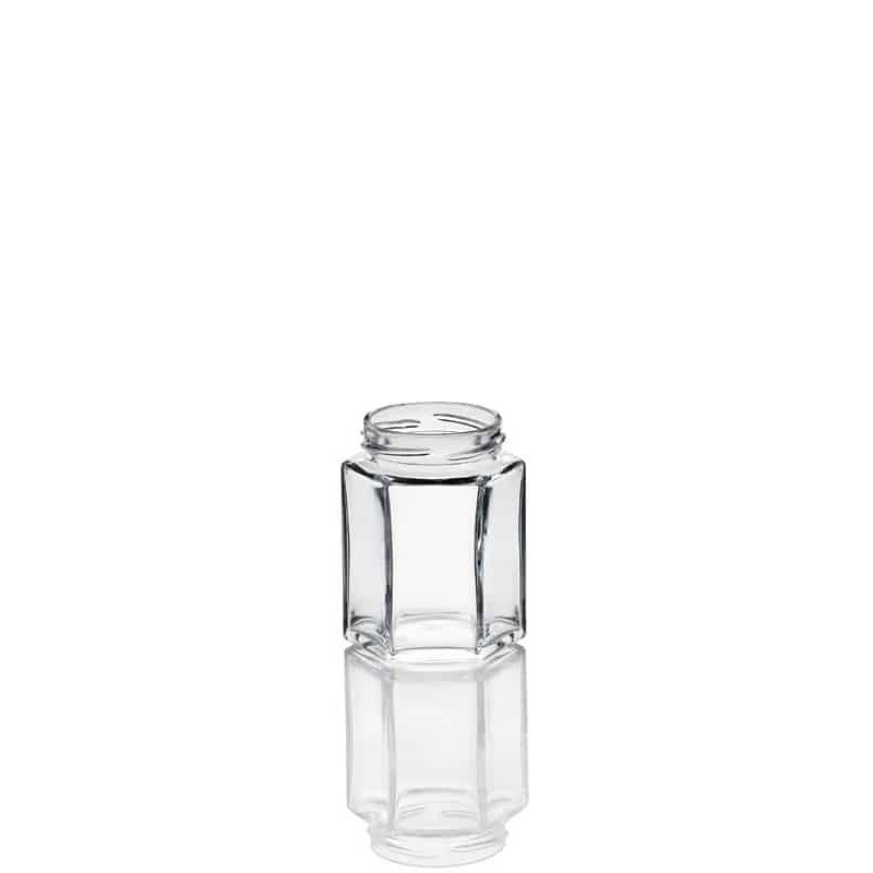 Bocaux en verre style hexagonal 106 ml plat capsules à visser twist off 53mm