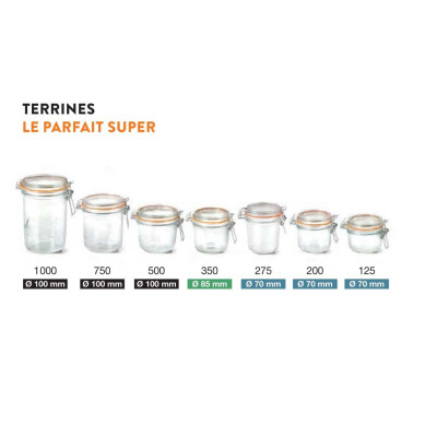 Pack de 6 bocaux Terrine Le Parfait Super 1000 g Ø 100 mm (joint compris).