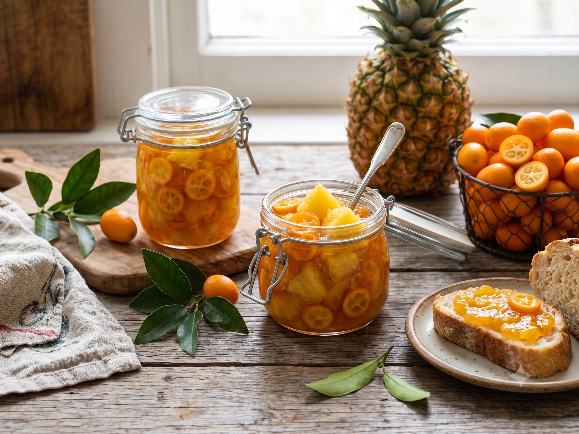 bocaux en verre confiture ananas et kumquats